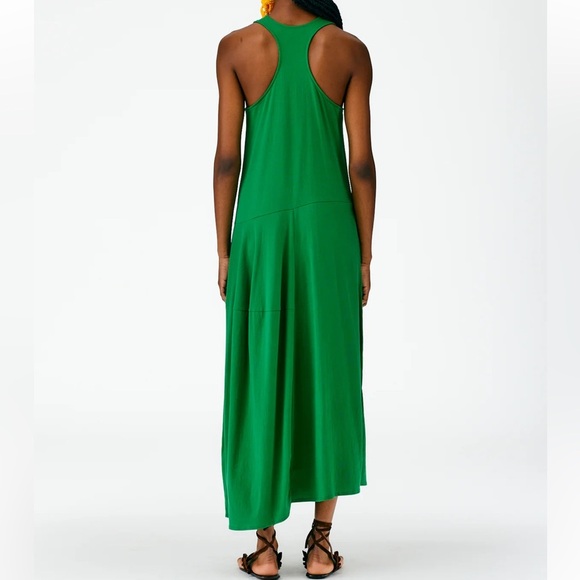 Tibi Sleeveless T-Shirt Dress 2 Green Casual Cotton Racerback Asymmetrical Prep - Picture 5 of 16